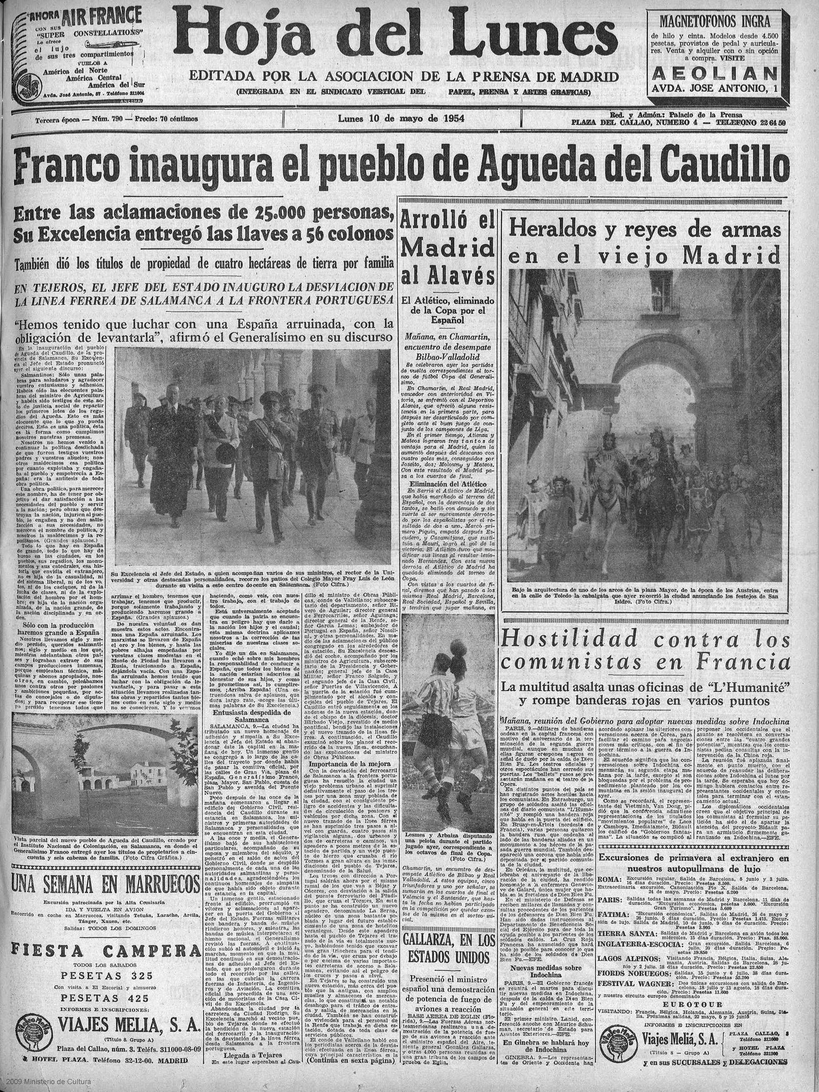 'Hoja Oficial del lunes editada por la Asociación de la Prensa' Epoca Tercera Número 790 (10051954)