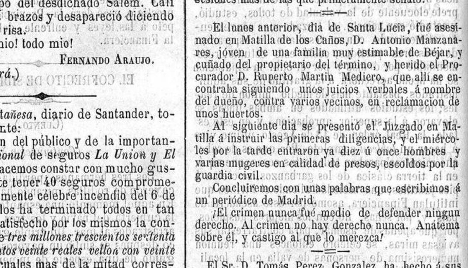 Recorte El Eco de Salamanca, matilla de los caños. Biblioteca Prensa Histórica Recorte El Eco de Salamanca, matilla de los caños. Biblioteca Prensa Histórica