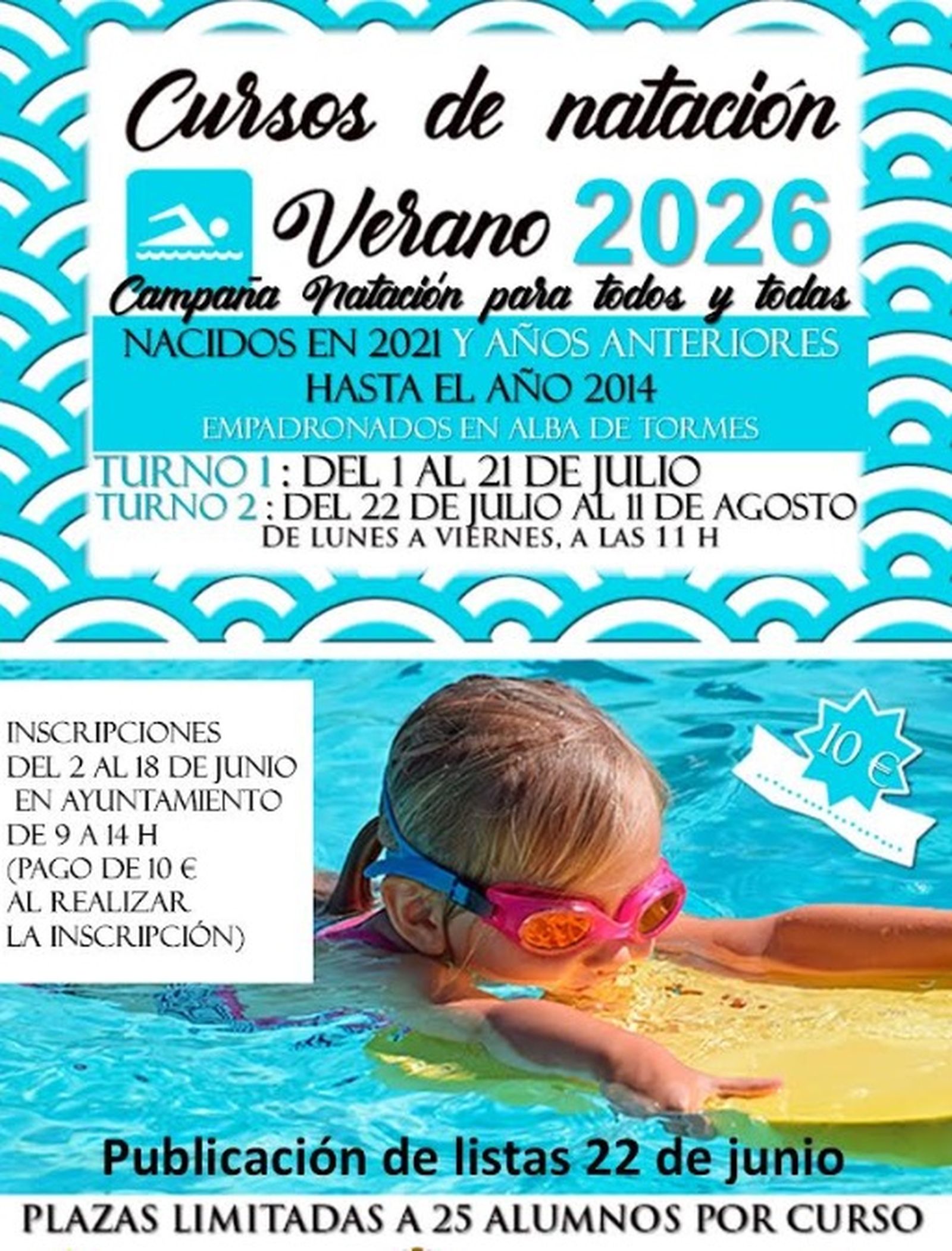 Cartel curso de natación para menores en Alba de Tormes