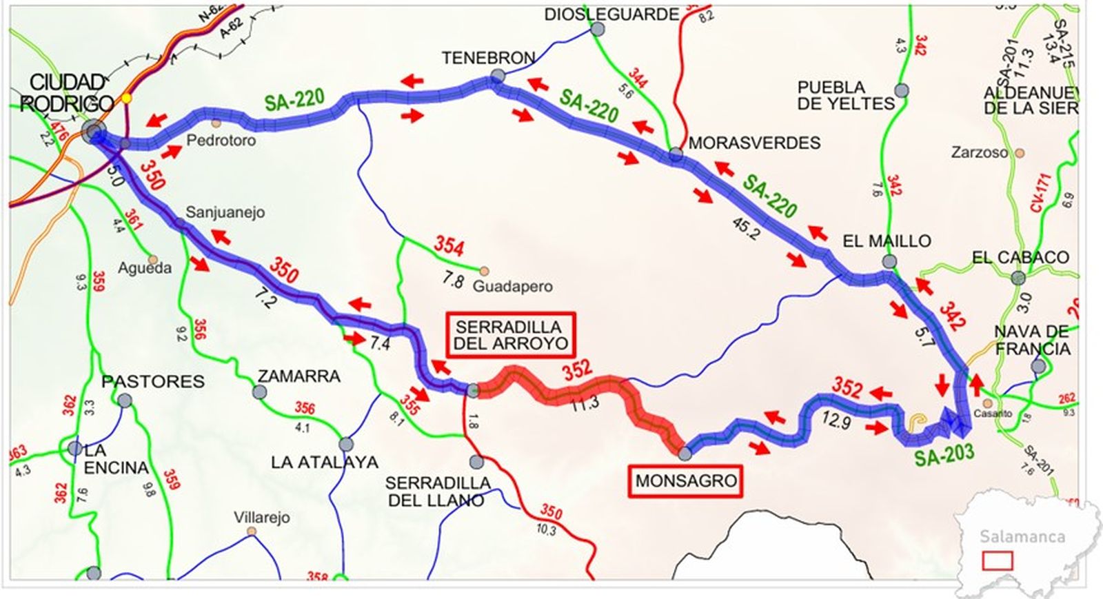 Corte carretera entre Serradilla del Arroyo y Monsagro