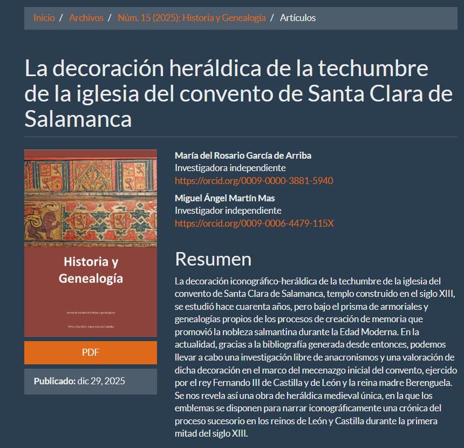 Decoración heráldica techumbre de Santa Clara