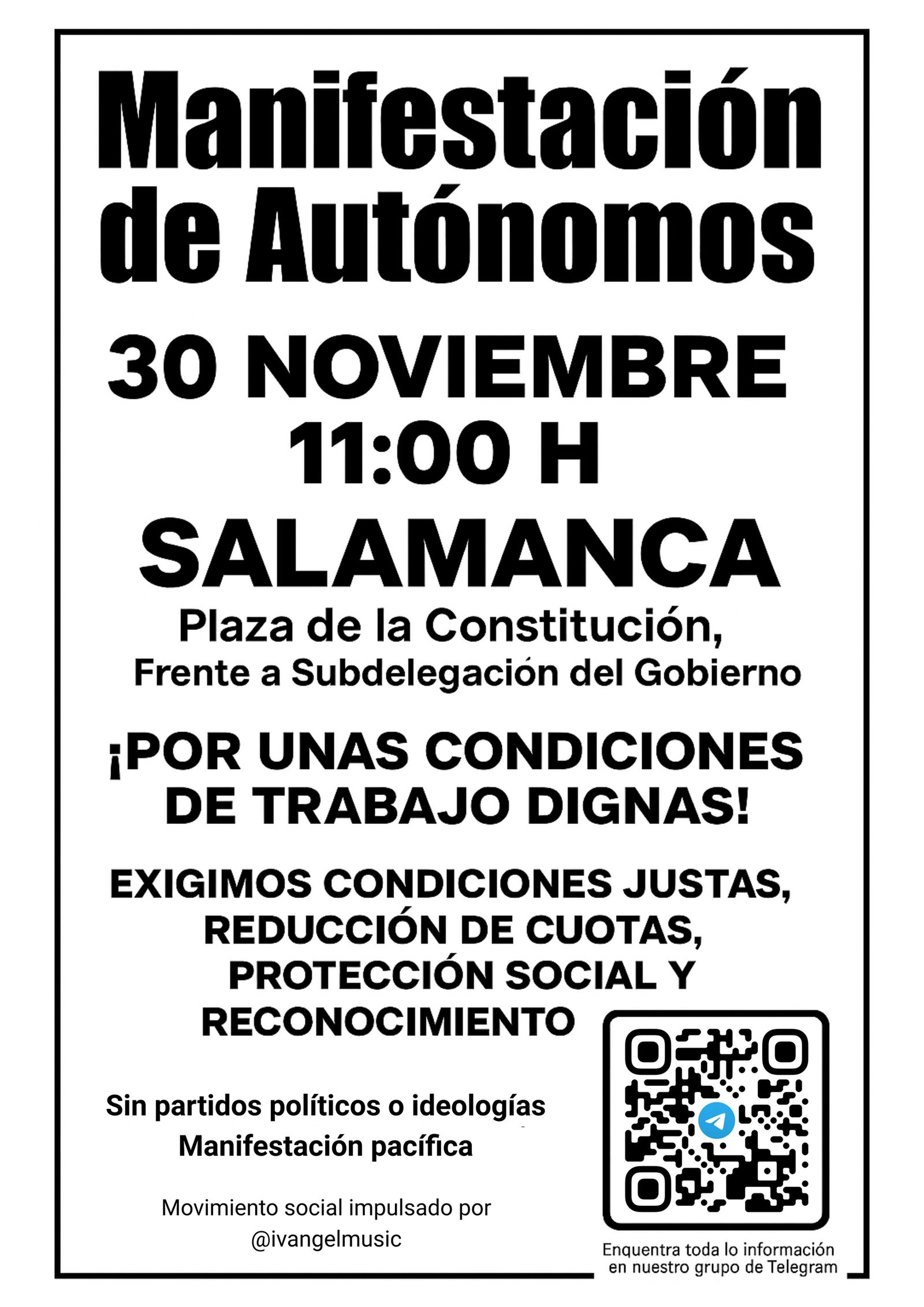 Cartel de la manifestación de los autónomos en Salamanca