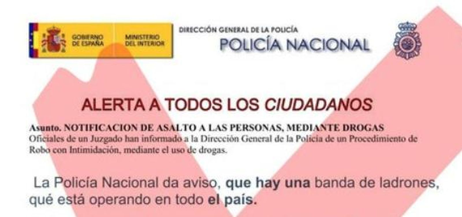 La Policía Nacional advierte sobre un nuevo bulo