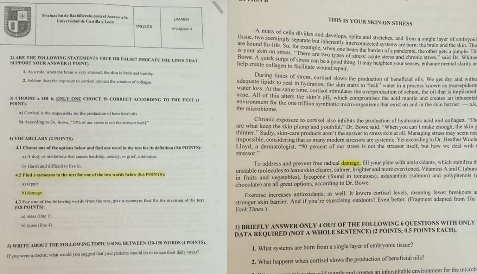 Imagen del examen que contenía el error