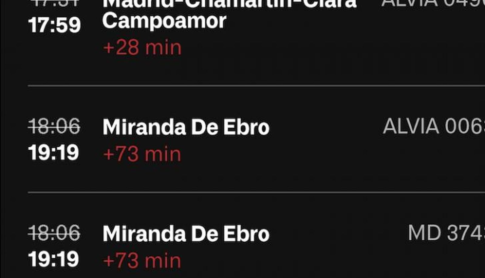 Retrasos procedentes de los tres de Madrid y Miranda de Ebro