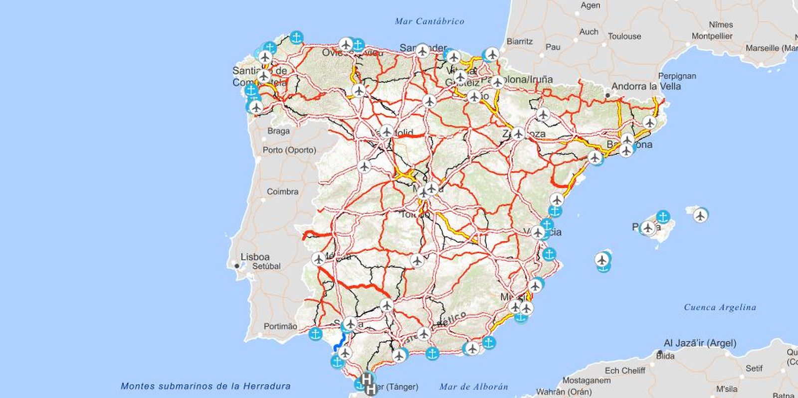 Mapa de movilidad big data. Web del Ministerio de Transportes