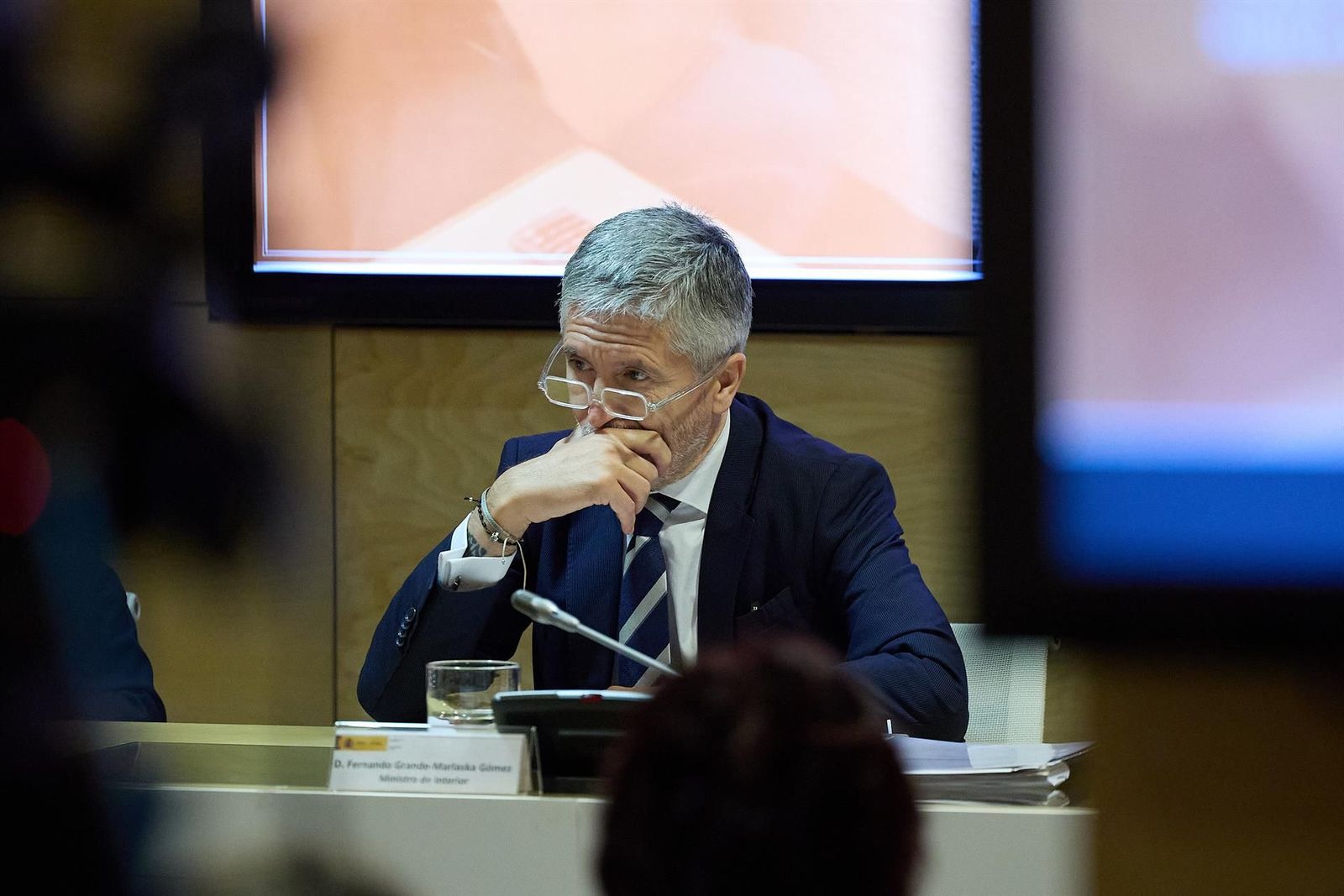 El ministro del Interior, Fernando Grande Marlaska, durante la presentación de la Oficina Nacional contra las Violencias Sexuales, en la sede del Ministerio del Interior, a 4 de julio de 2024, en Madrid (España).   J