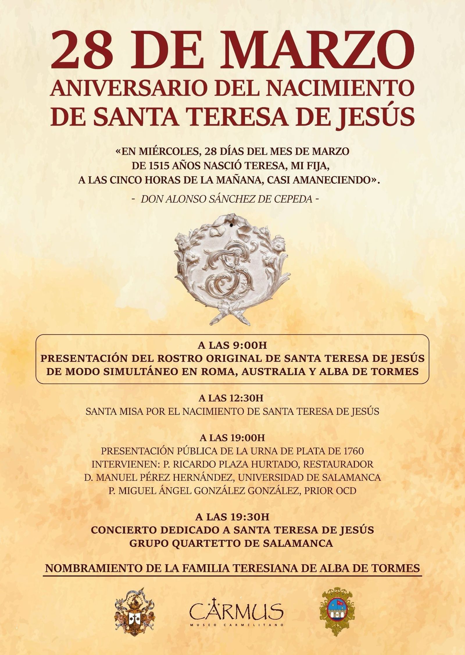 Programa activdades presentación rostro Santa Teresa Programa activdades presentación rostro Santa Teresa