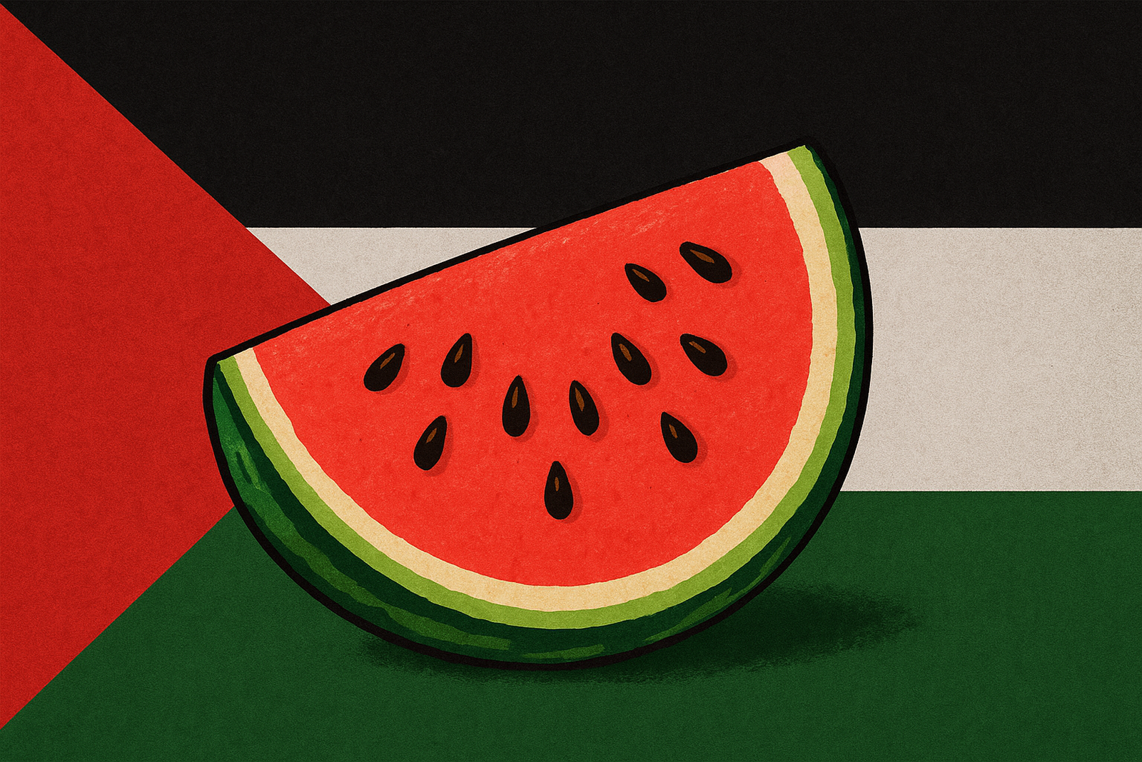Sandía con una bandera de Palestina