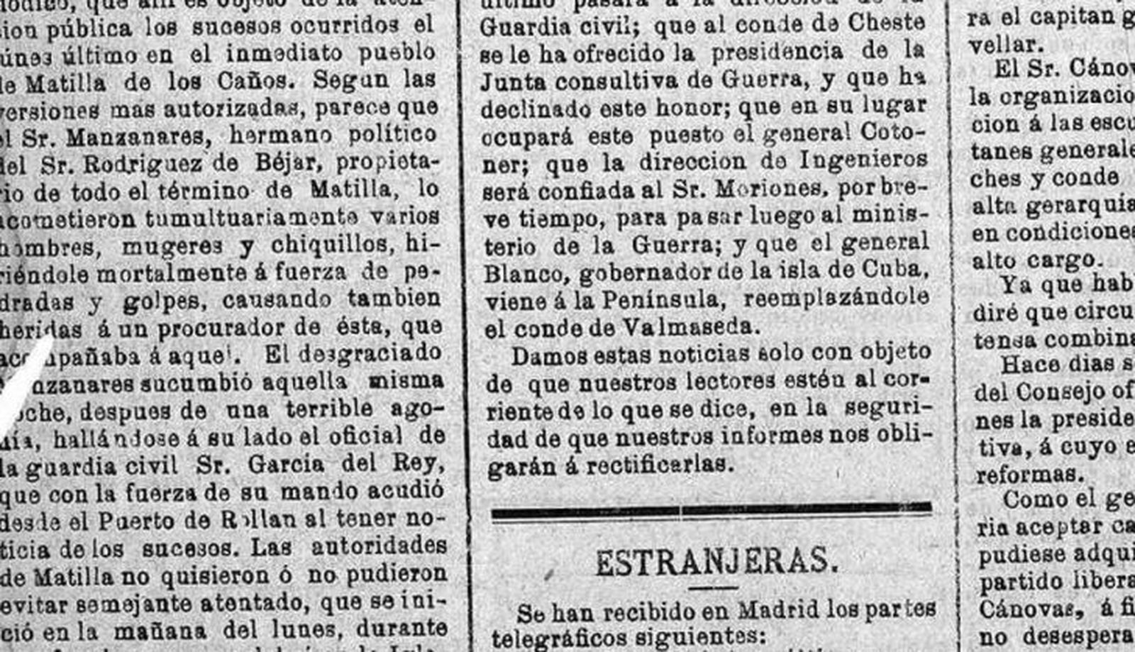 Recorte diario de córdoba. Matilla de los Caños. Biblioteca Prensa Histórica Recorte diario de córdoba. Matilla de los Caños. Biblioteca Prensa Histórica