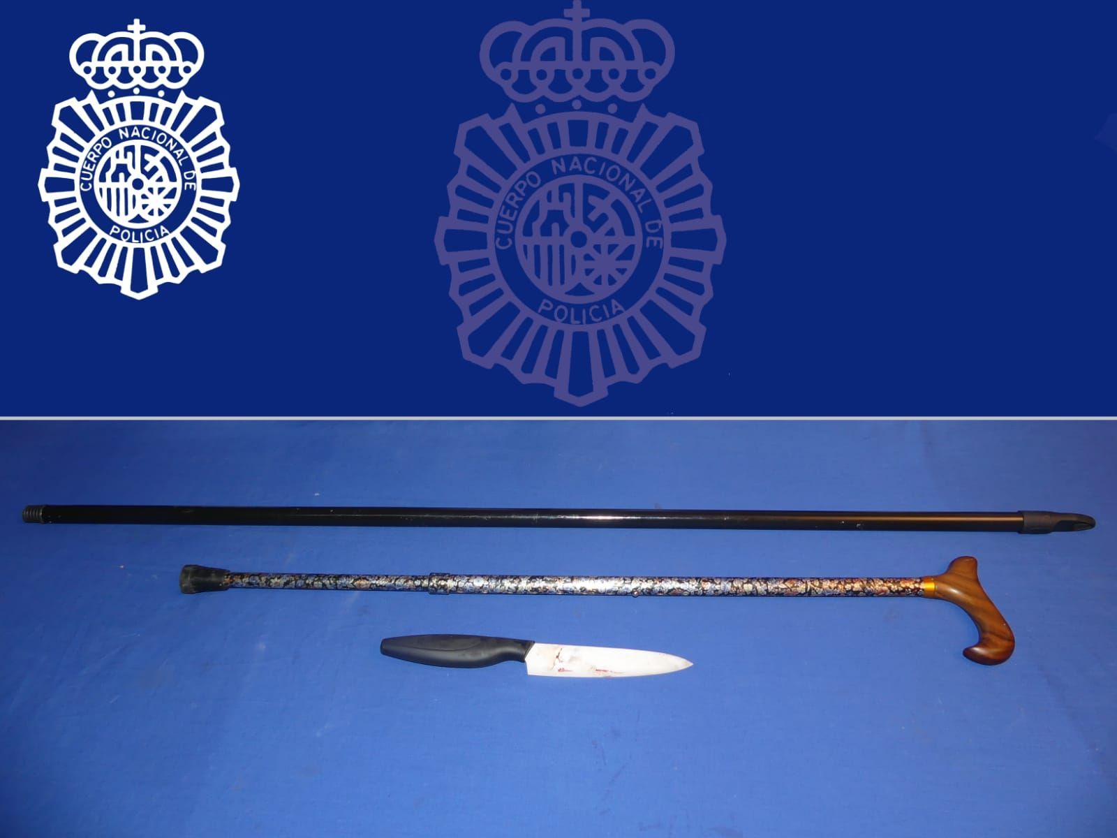 Cuchillo, bastón y un palo con las que agredieron a las víctimas