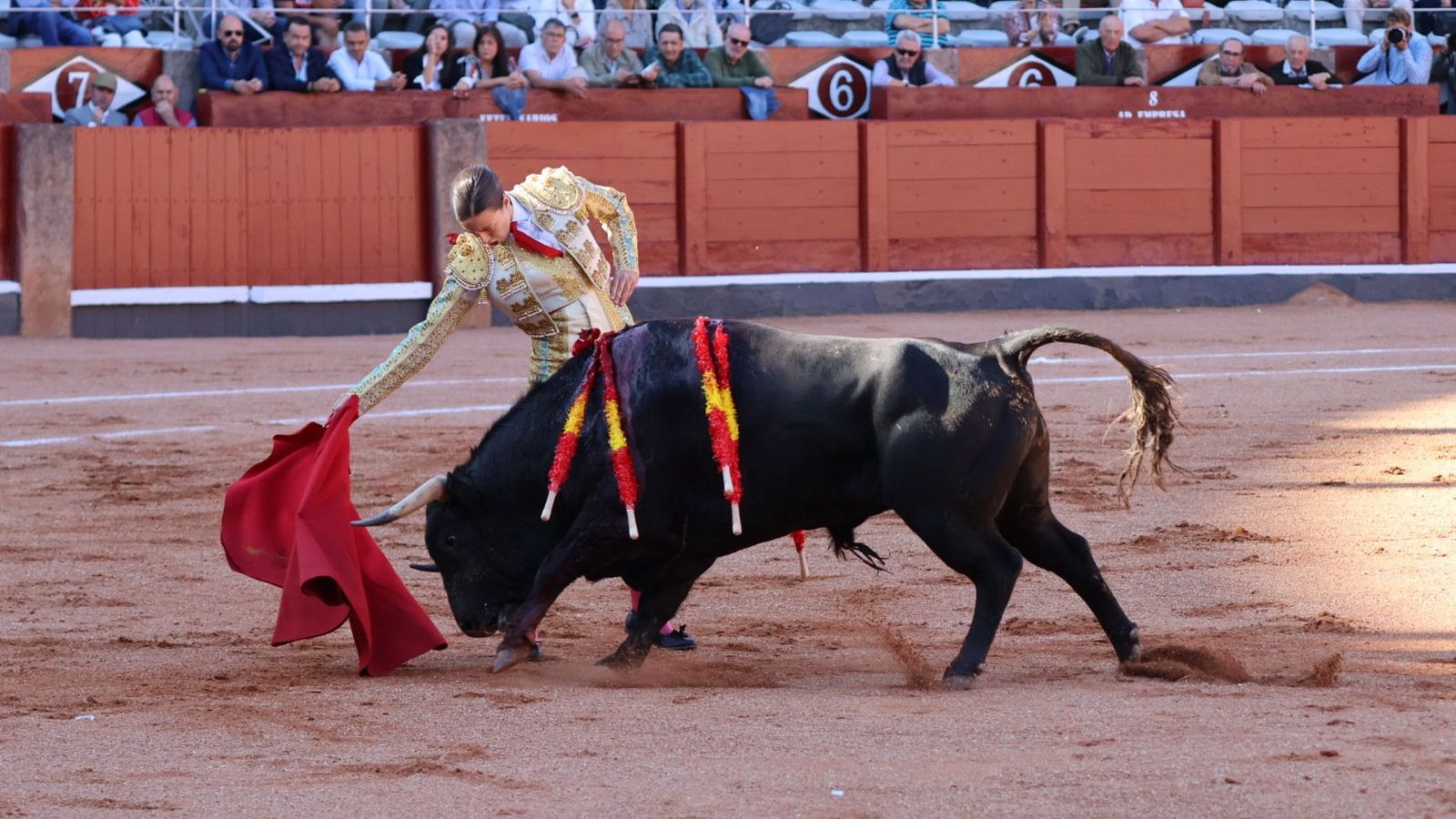 La novillera Raquel Martín ante un astado de Antonio de Palla en la feria de 2024