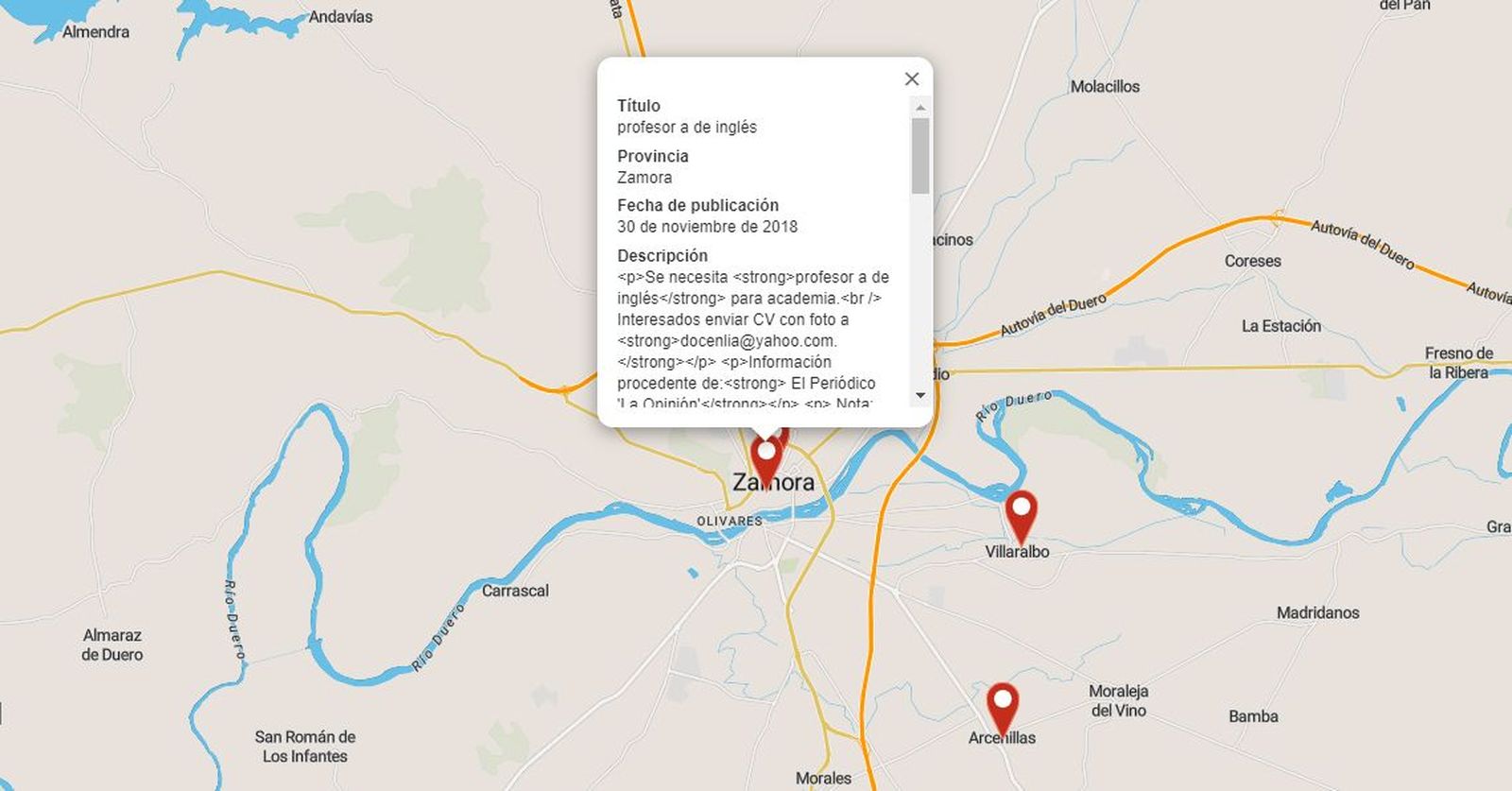 Mapa web de ofertas de empleo