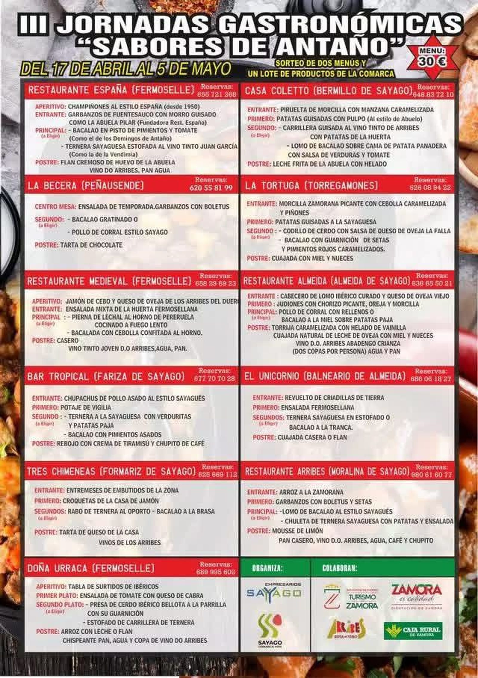 Relación de participantes en las jornadas gastronómicas Sabores de Antaño