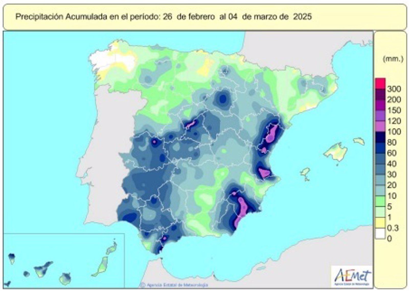 Las precipitaciones acumuladas se cifran en 351 l/m2, por encima de lo habitual