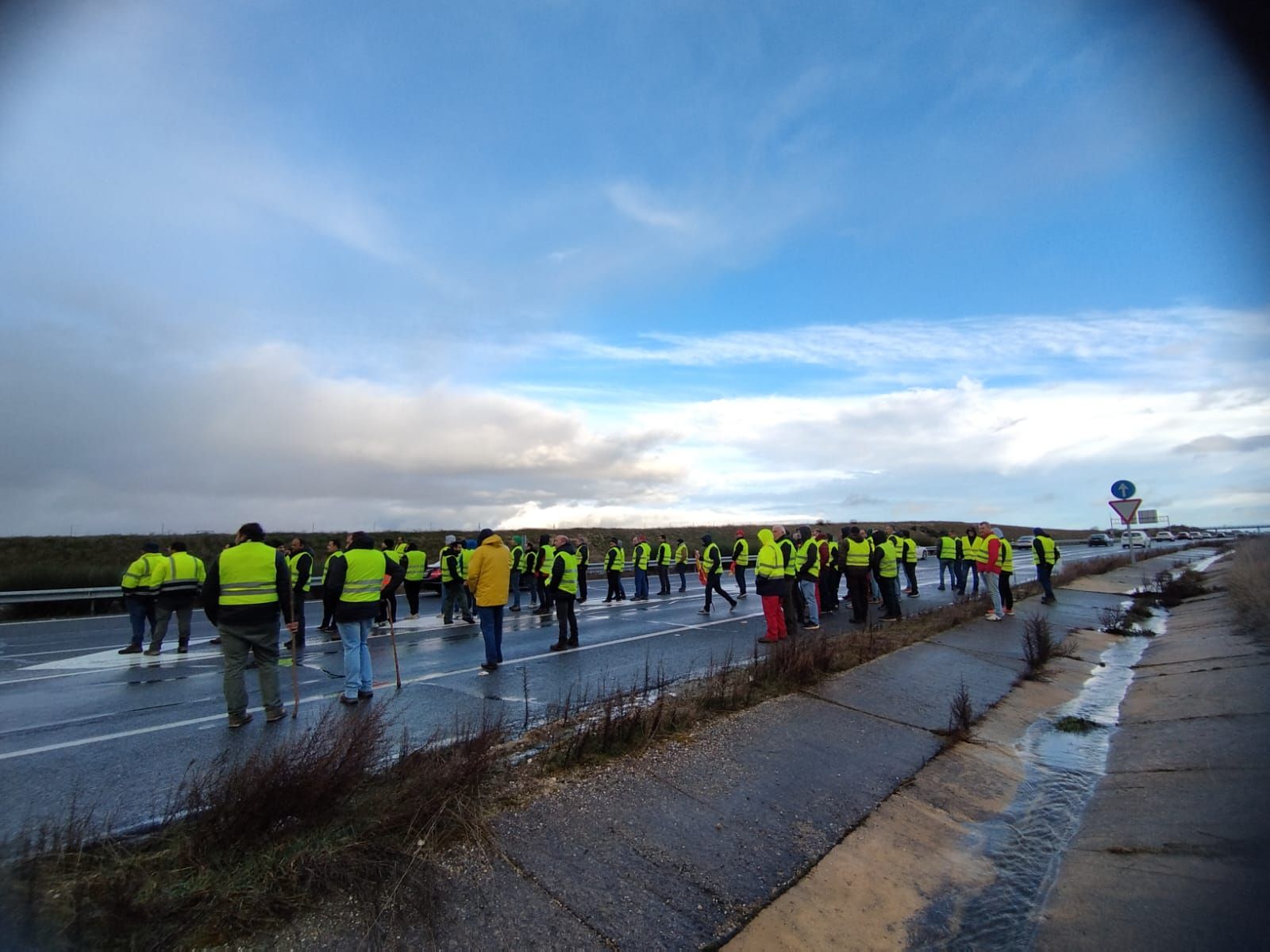 Los agricultores y ganaderos de la zona de Peñaranda cortan la A-50