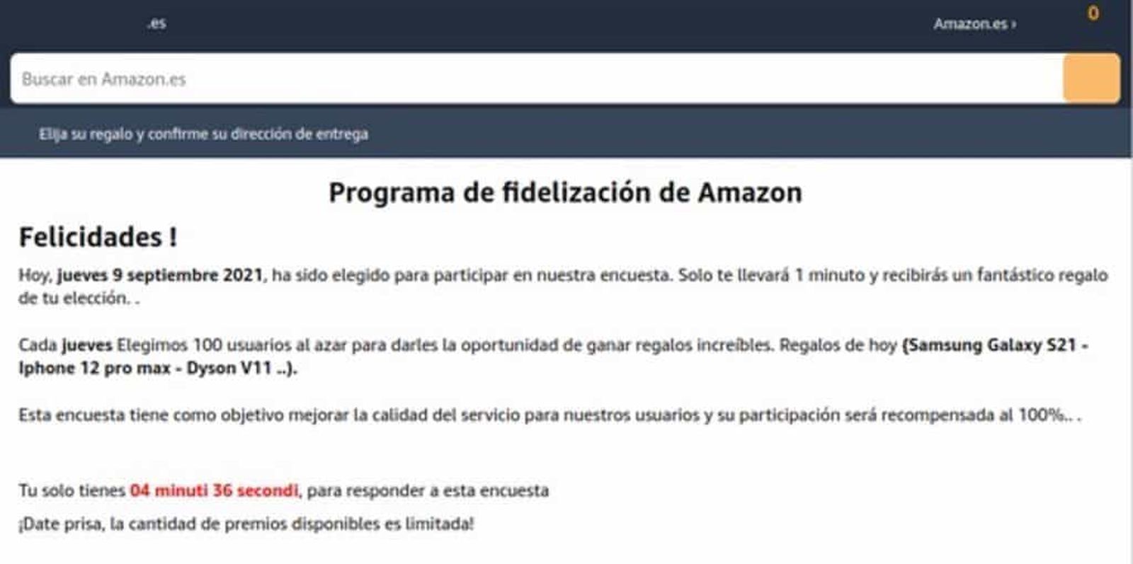 Falso mensaje de Amazon
