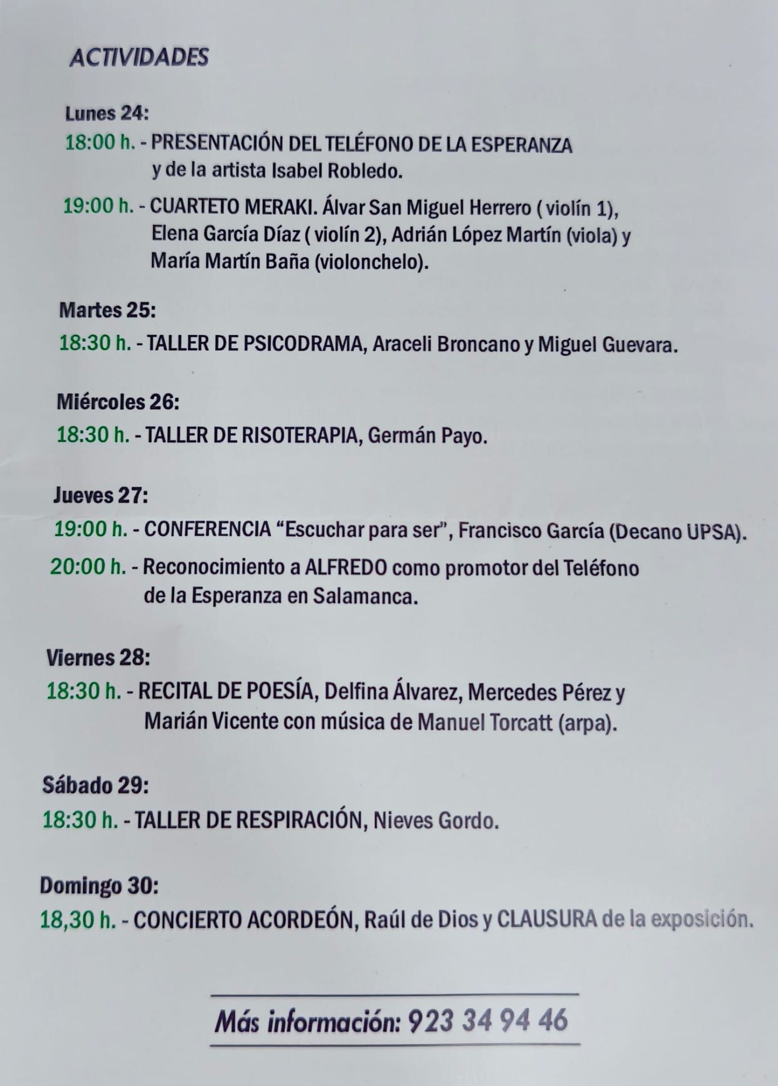 Programación del Día de la Escucha del Teléfono de la Esperanza