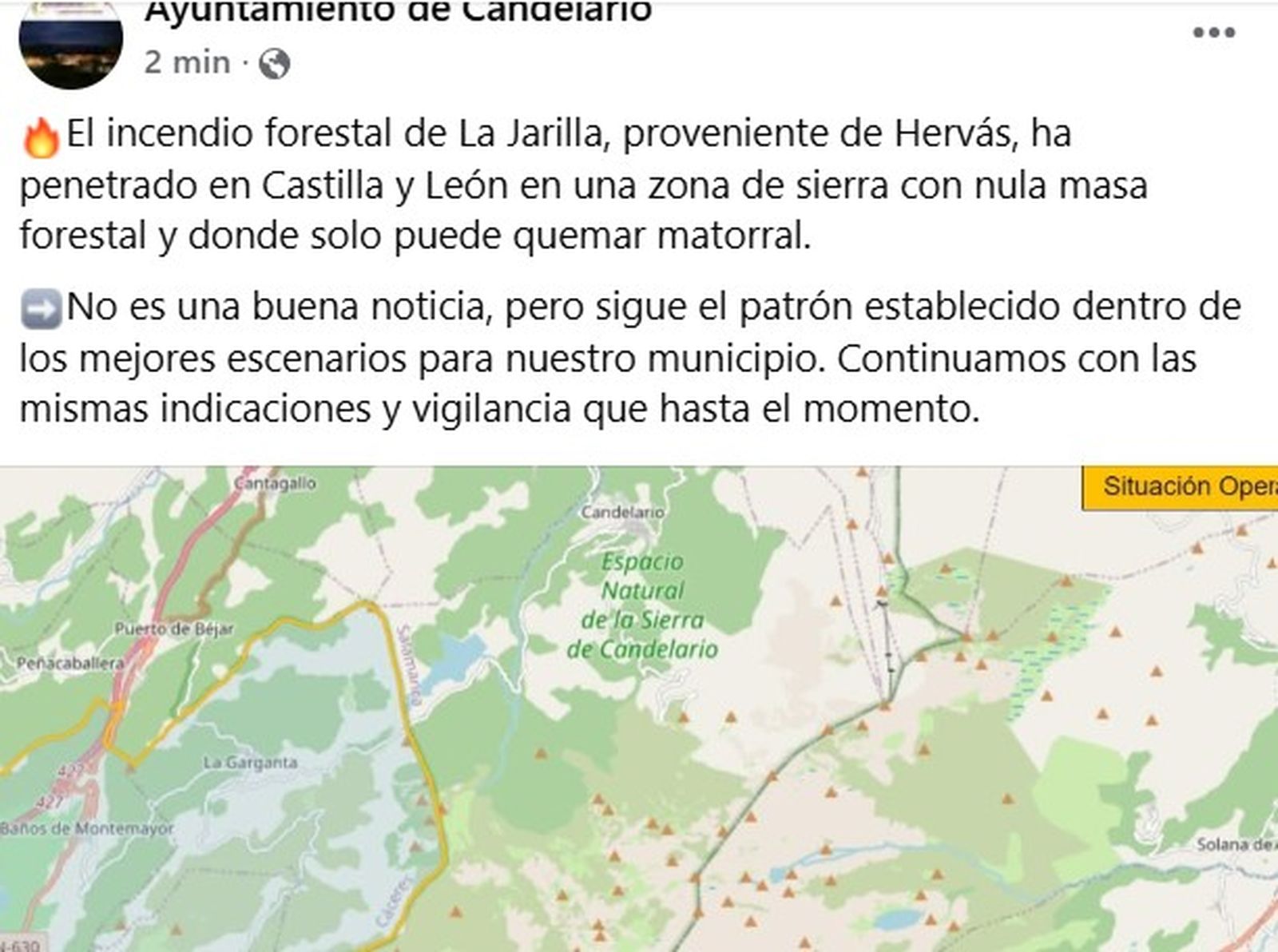 Incendio de Jarilla entra en la sierra de Candelario