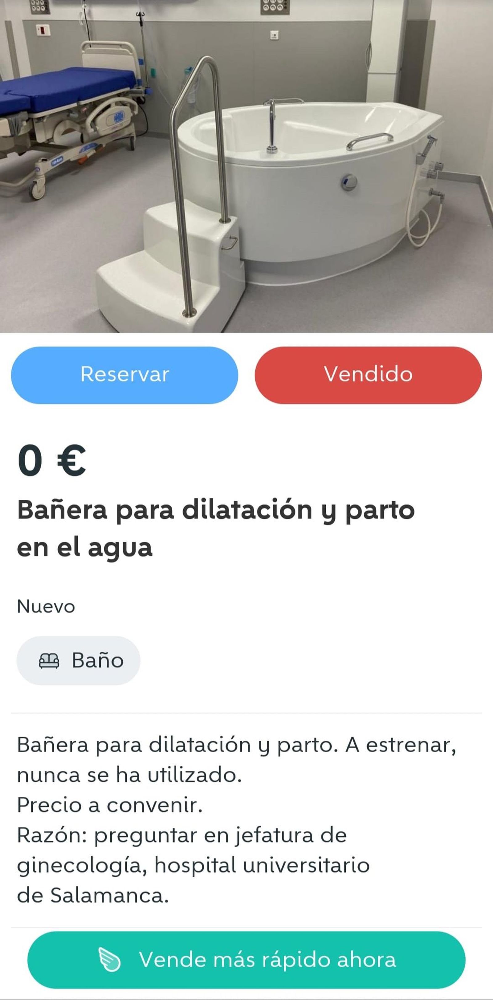 Bañera anunciada en Wallapop