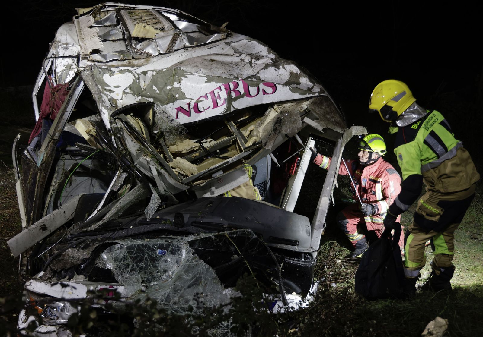 Dos heridos al caer un autobús a un arroyo en Linares de Riofrío (Fotos: David Arranz, ICAL)