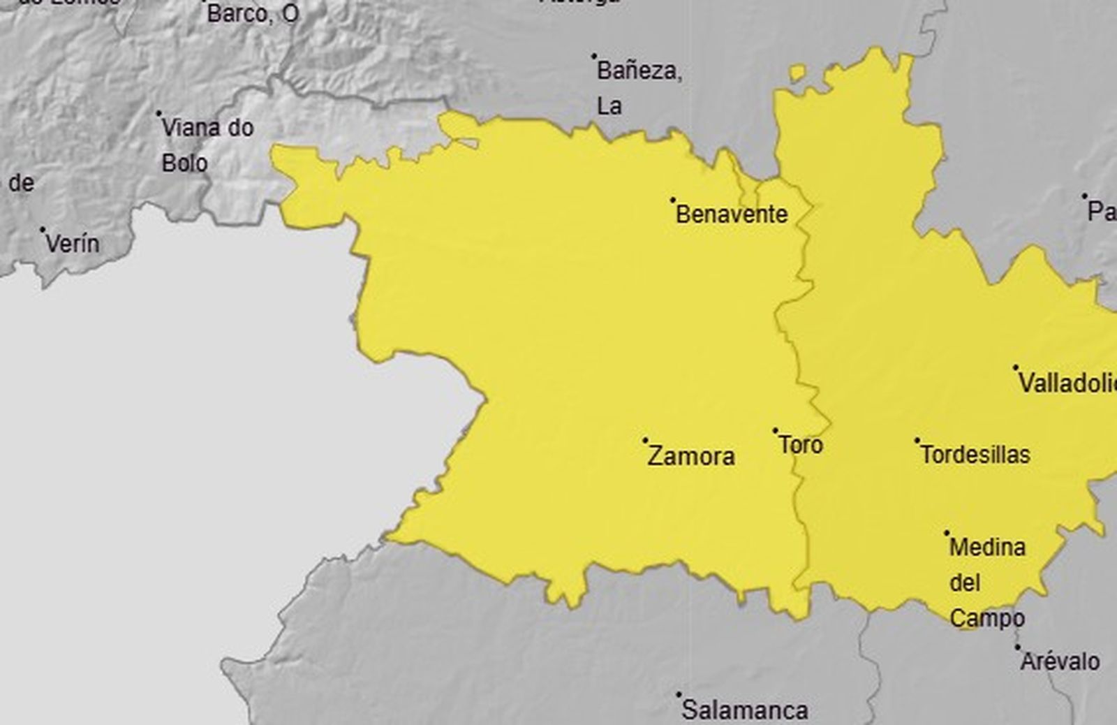 El aviso amarillo estará presente en las provincias de Zamora y Valladolid