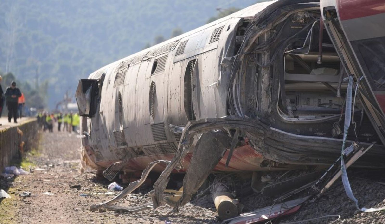 Uno de los vagones que descarriló en el accidente de Adamuz
