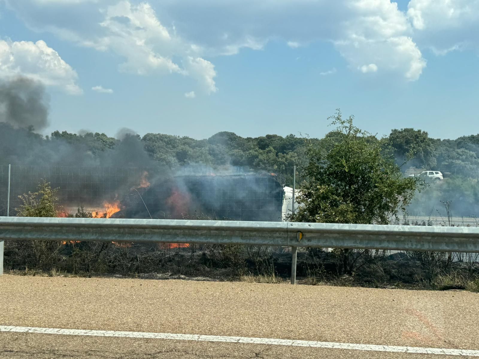 Incendio de un camión con pacas en la A-62 en Aldehuela de la Bóveda. Fotos S24H