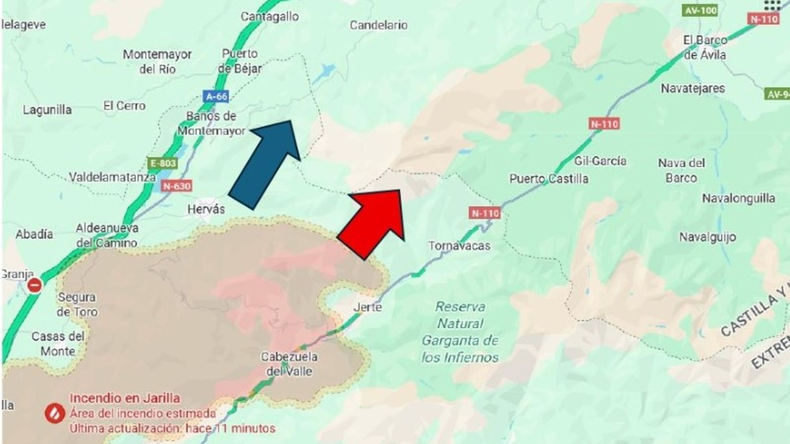 Situación del incendio de Jarilla