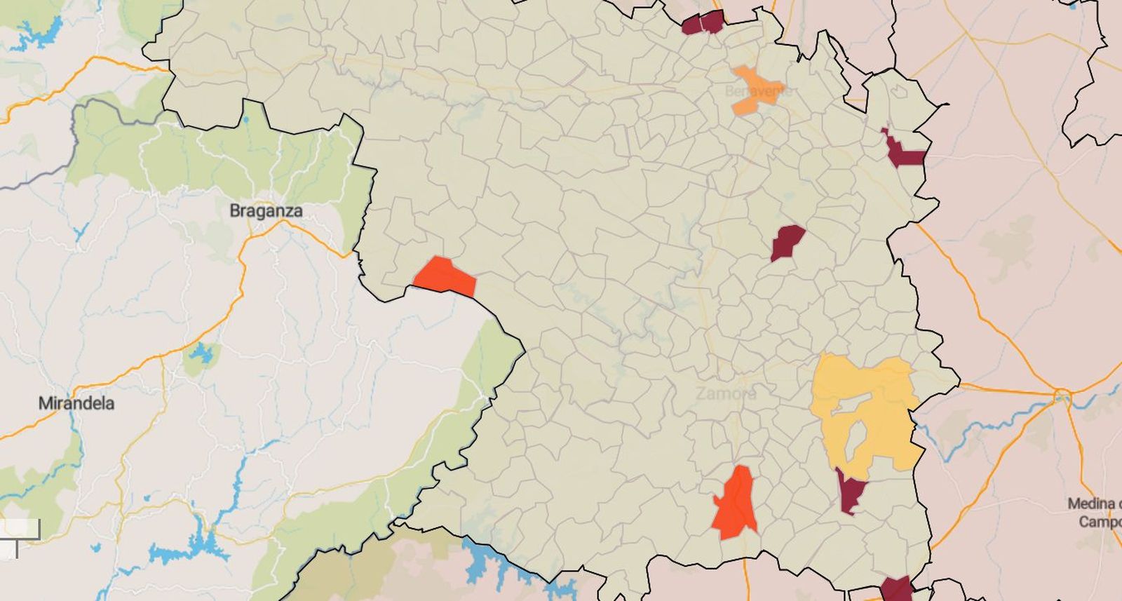 Mapa de la incidencia en los municipios de Zamora este jueves Mapa de la incidencia en los municipios de Zamora este jueves
