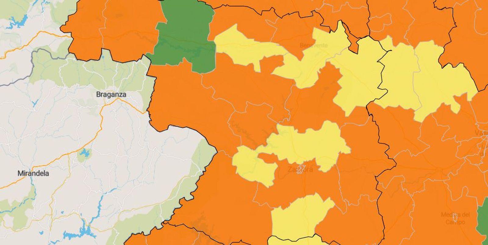 Mapa del coronavirus en las zonas básicas de salud de Zamora este viernes