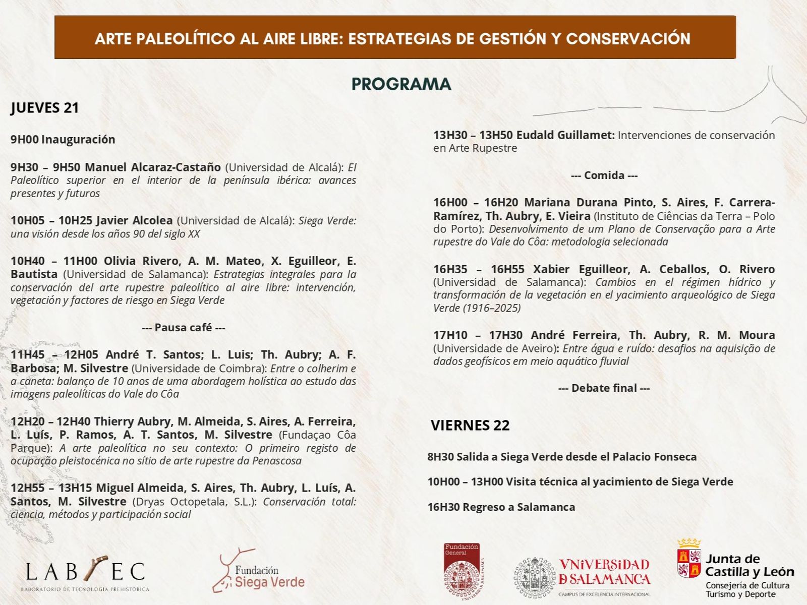 Programación del Workshop de la Fundación Siega Verde y la USAL