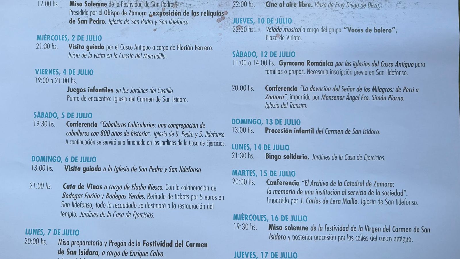 Programa de la semana cultural del casco antiguo