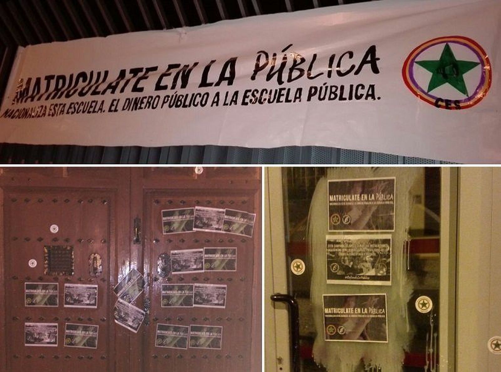 Varios centros concertados amanecen con carteles y pancartas en favor de la escuela pública