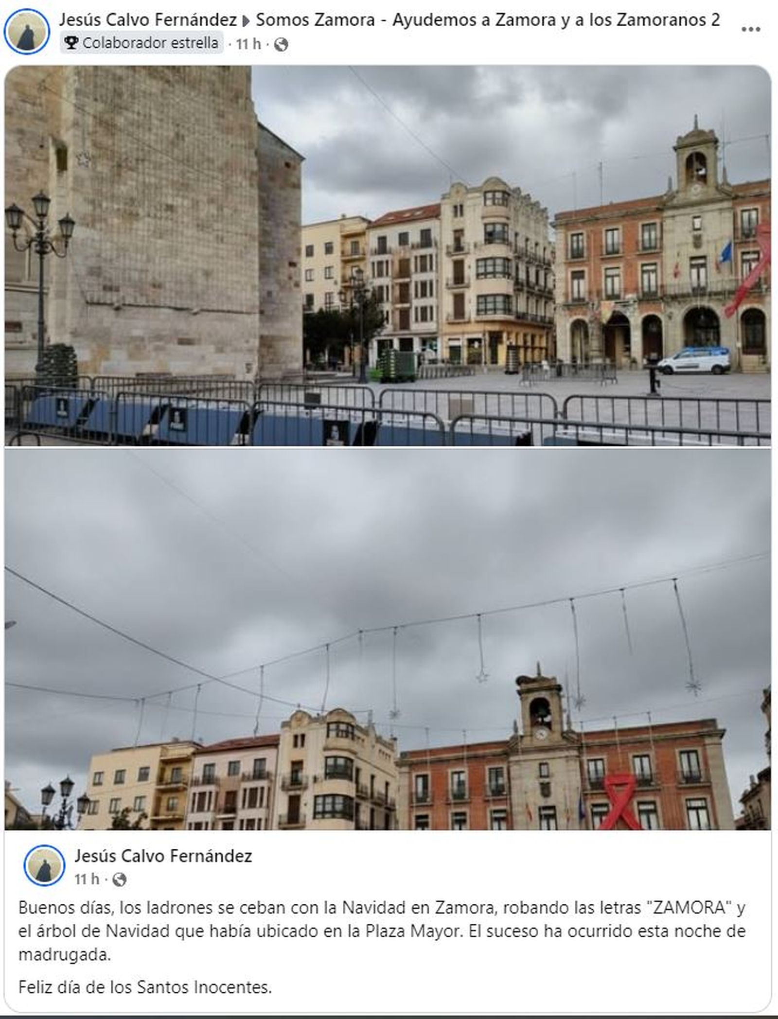 Los vándalos roban las letras y el árbol de la Plaza Mayor