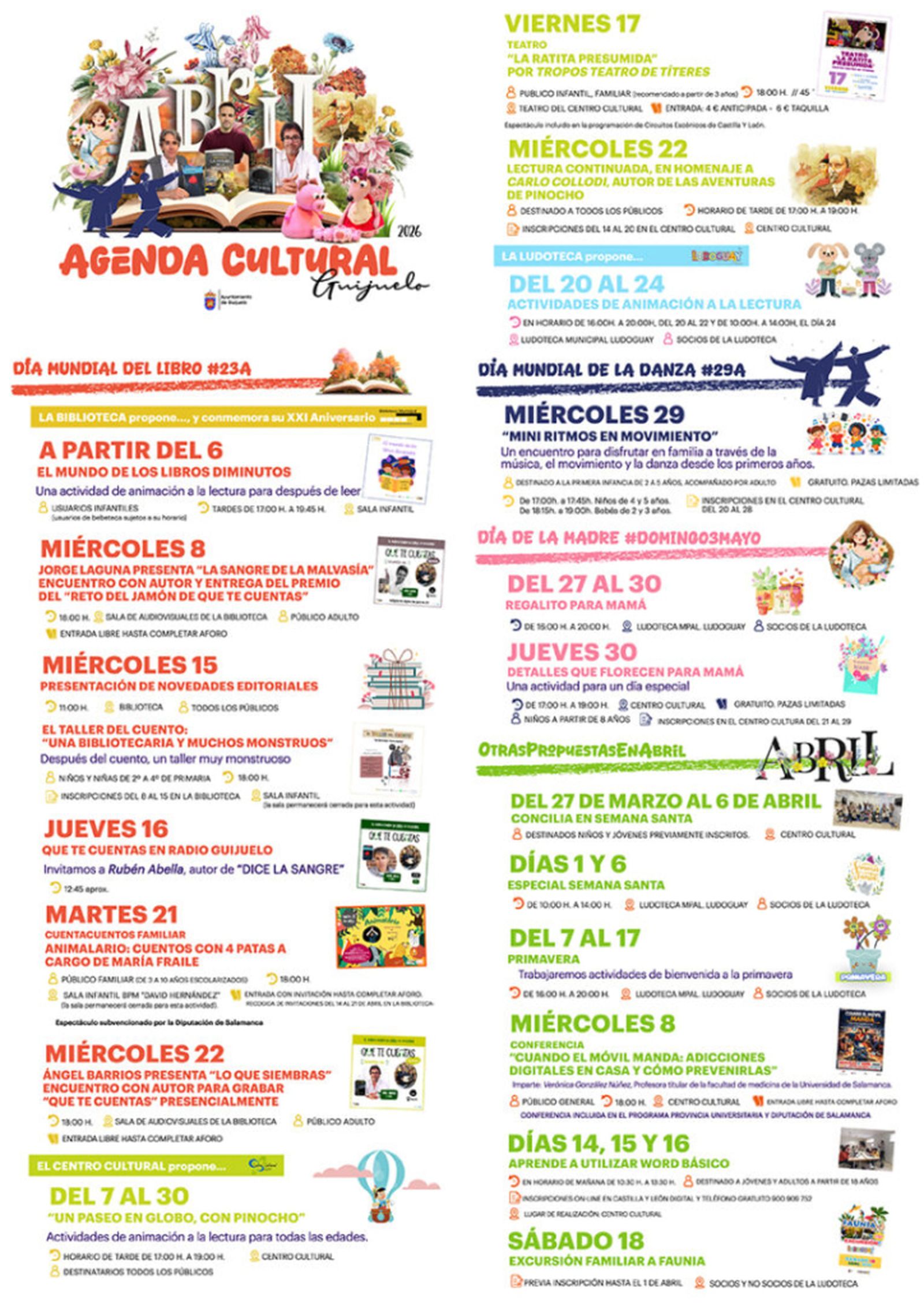 Agenda cultural de Guijuelo para el mes de abril