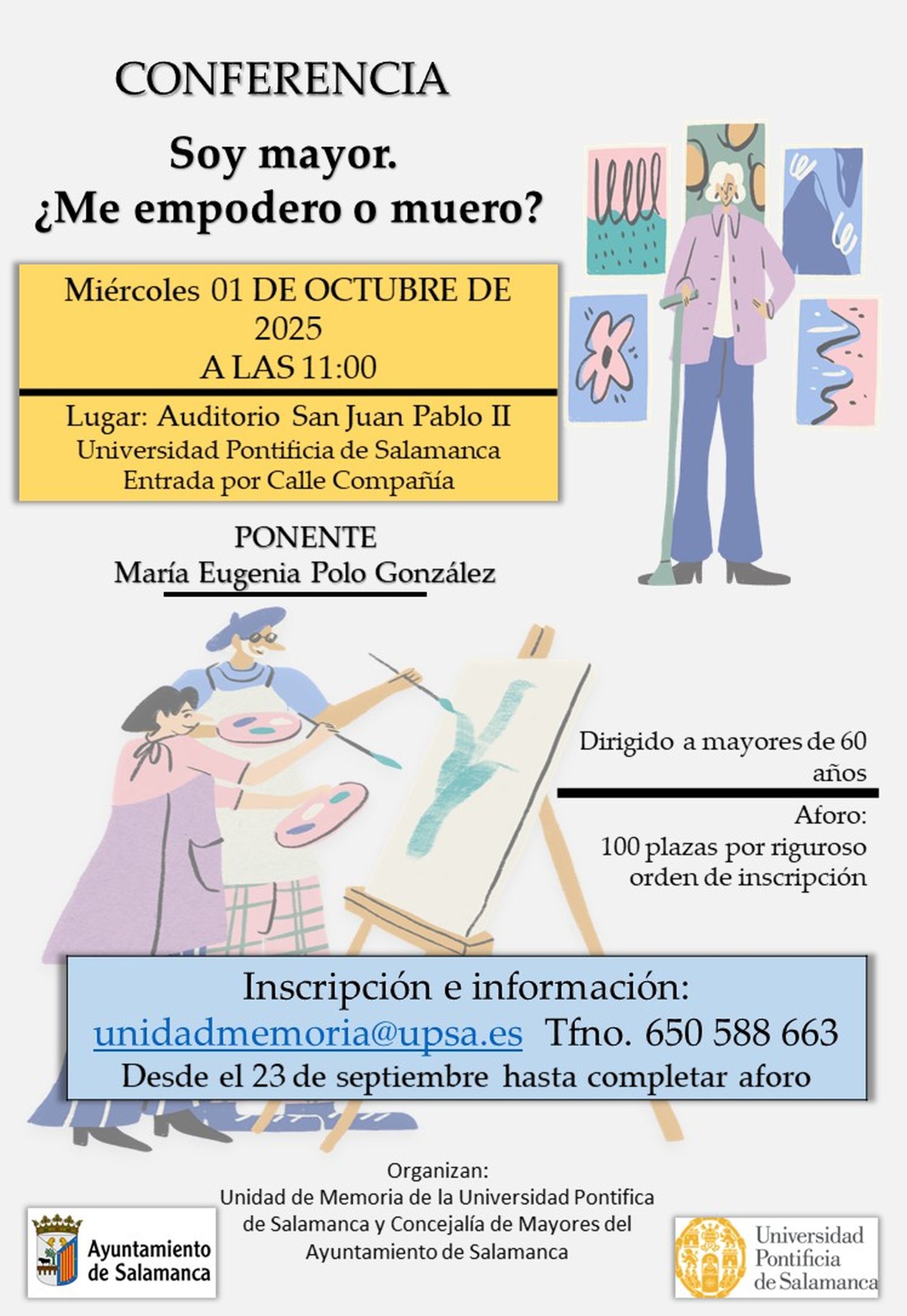 Cartel conferencia Ayuntamiento y UPSA 'Soy mayor. ¿Me empodero o muero?