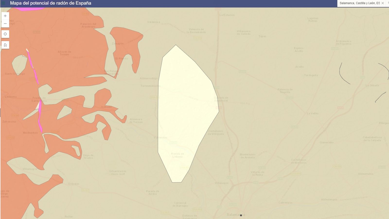 Municipios no incluidos en el mapa de radón 