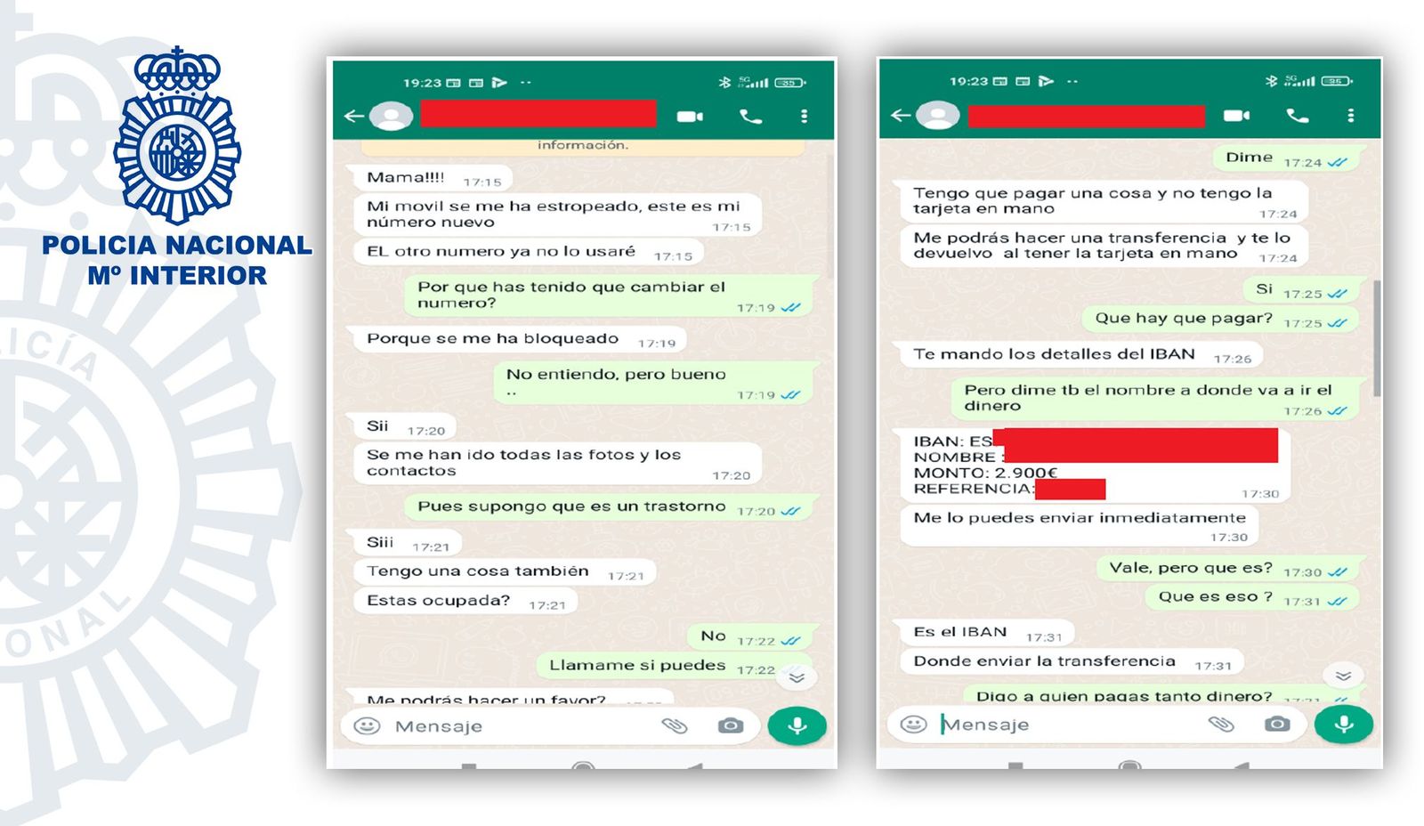 Capturas de WhatsApp con los intentos de estafa | Policía Nacional