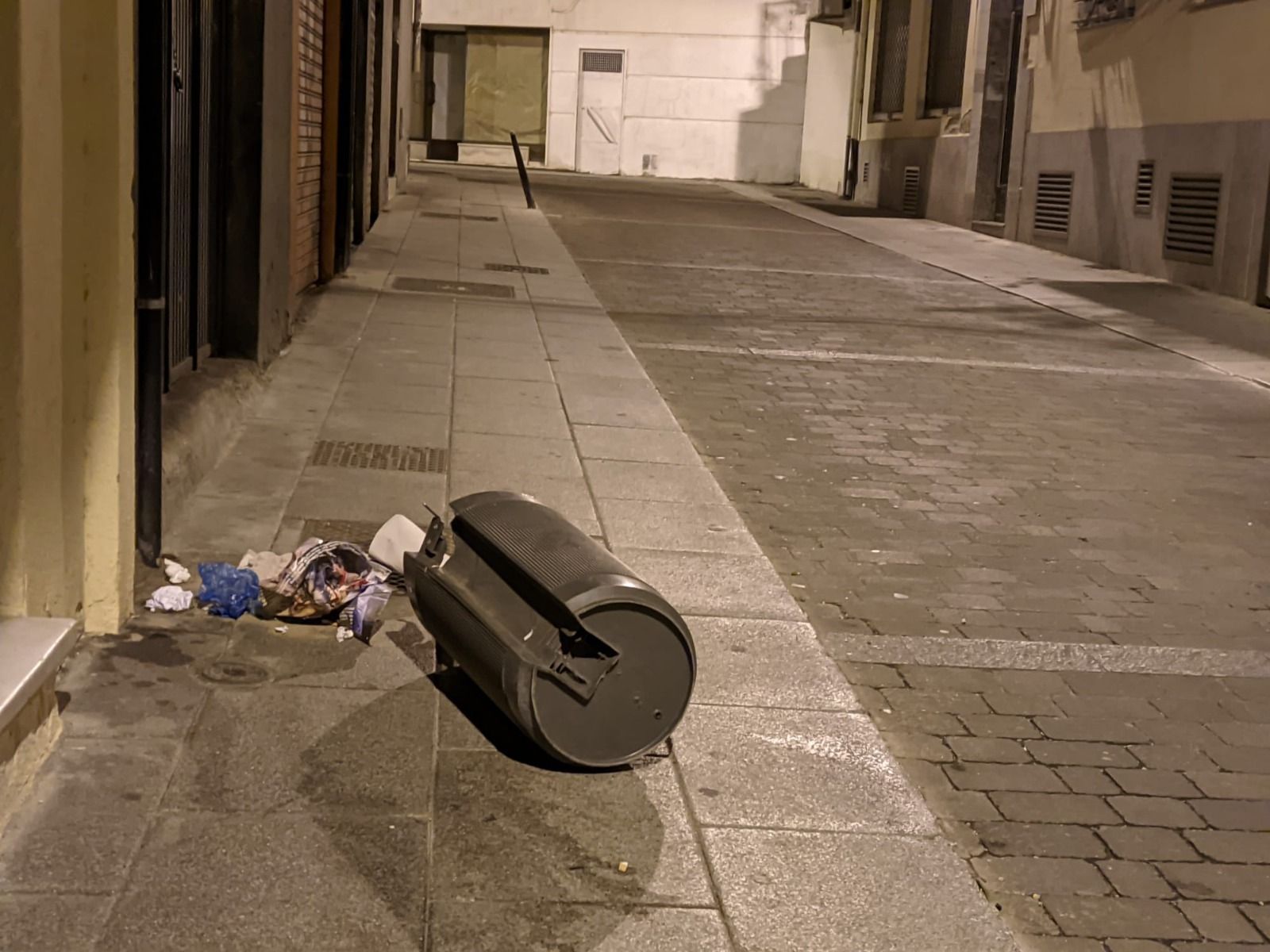 Papelera arrancada en el suelo