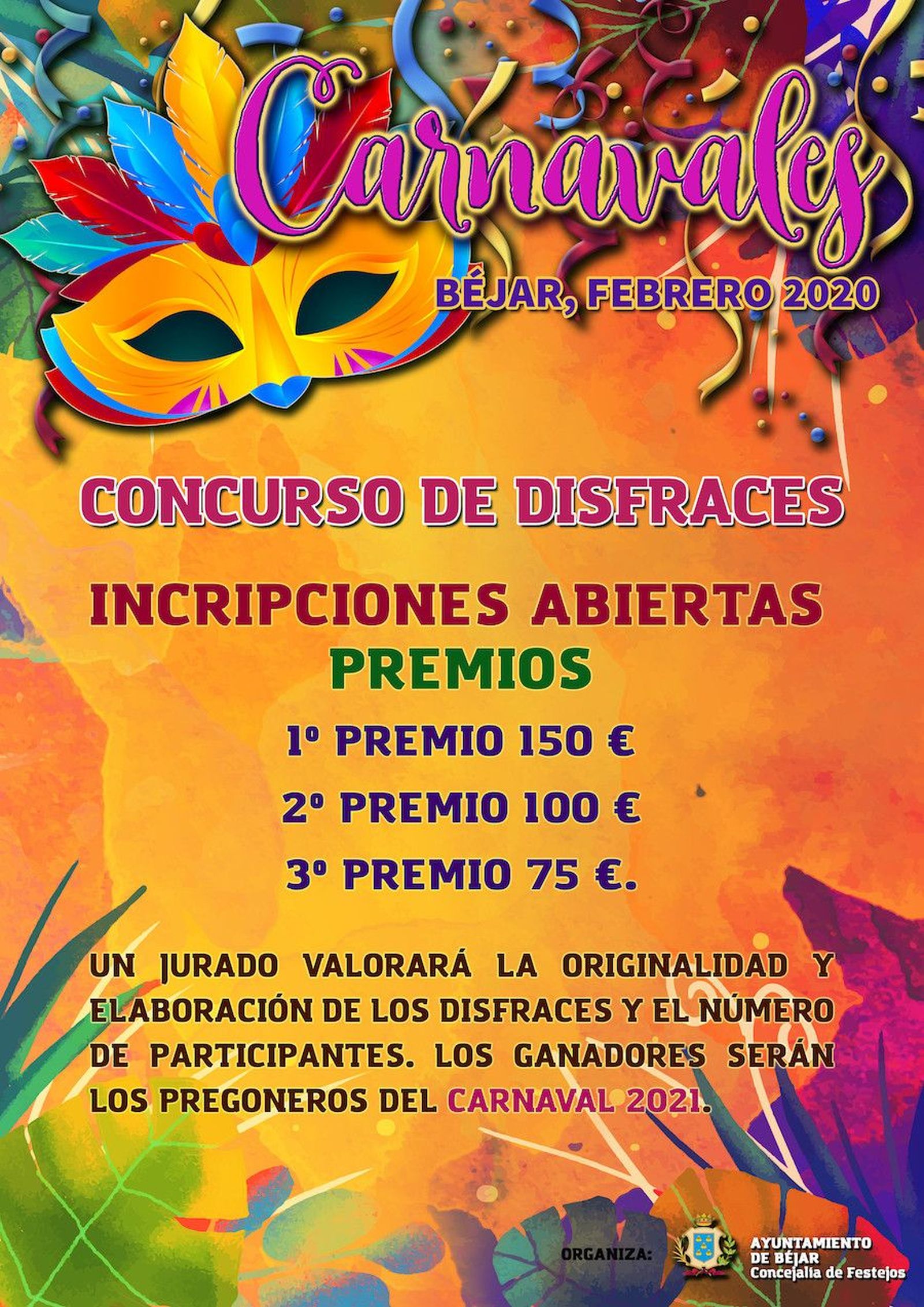 CARTEL CONCURSO DE DISFRACES CARNAVALES 2020