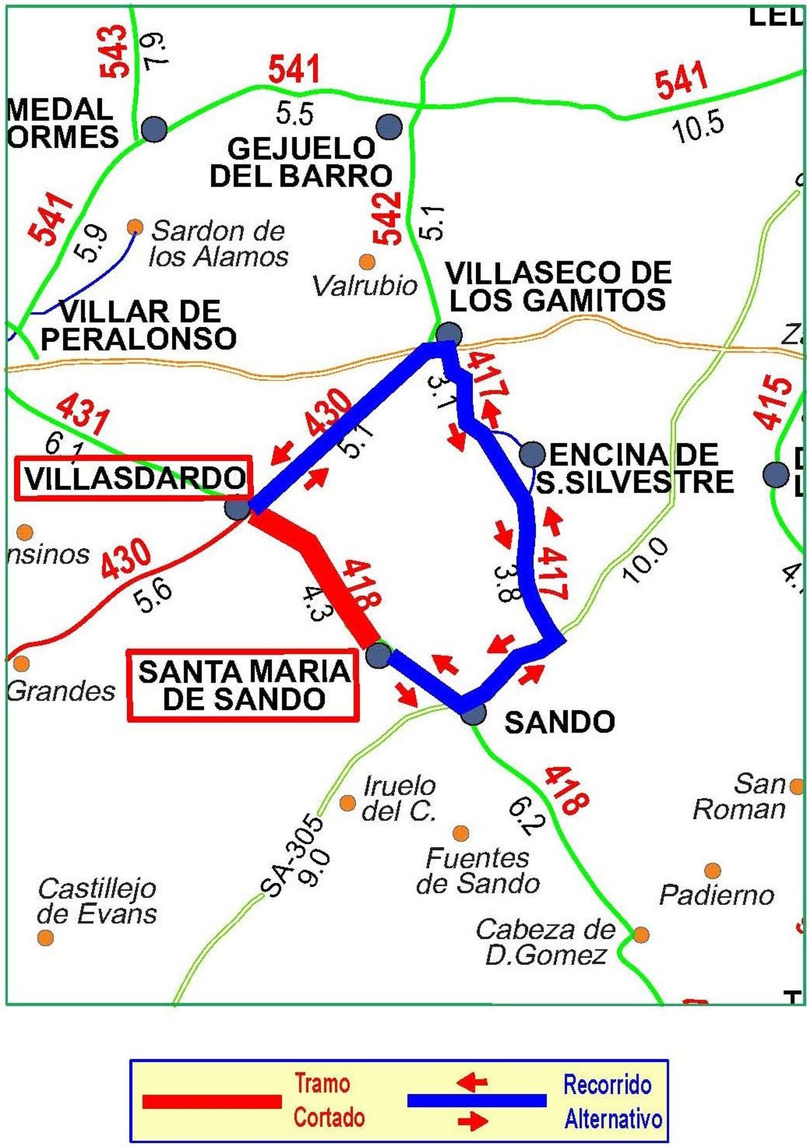 Corte de la carretera DSA 418 entre Santa María de Sando y Villasdardo