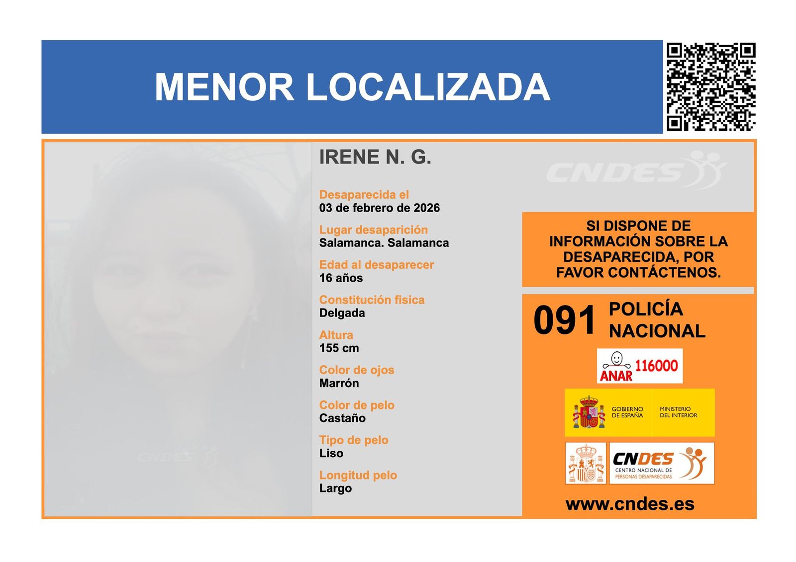 Localizada la menor desaparecida en Salamanca este martes