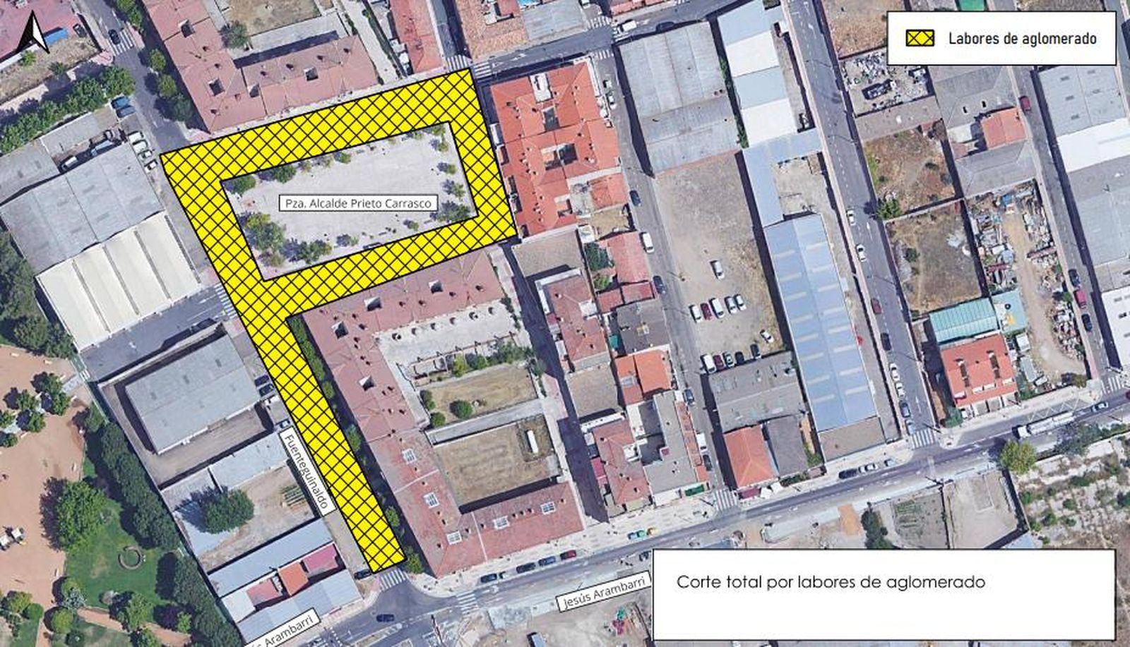 Corte de tráfico calle Fuenteguinaldo y Plaza Alcalde Prieto Carrasco