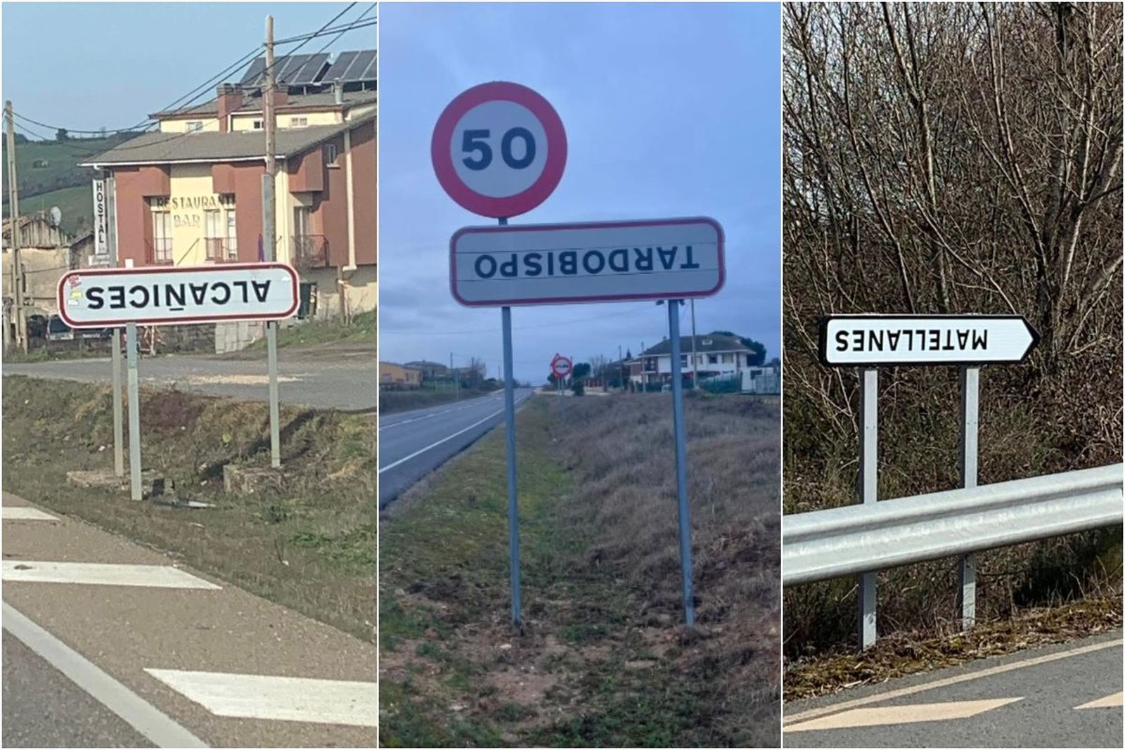 Los carteles de Alcañices, Tardobispo y Matellanes, al revés