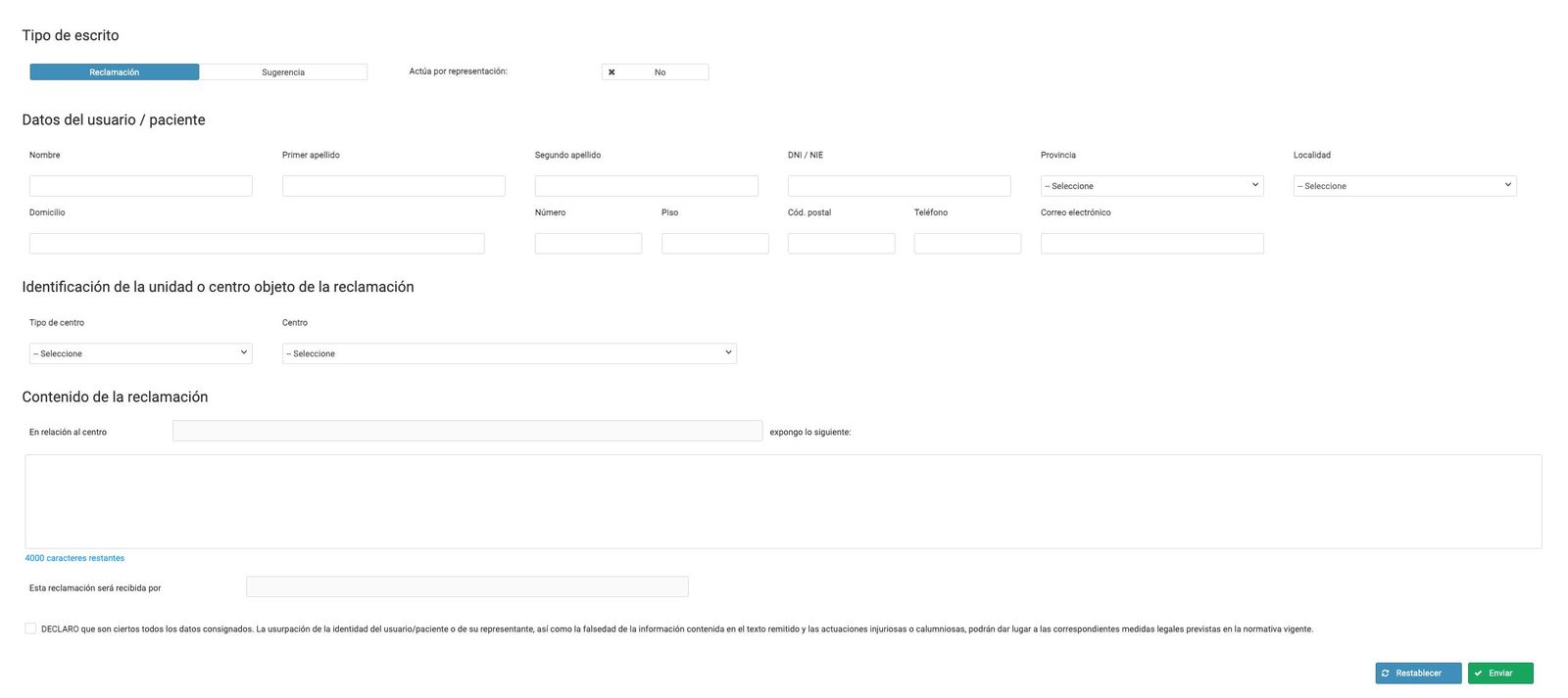 Formulario del Servicio de Atención al Usuario del SACYL