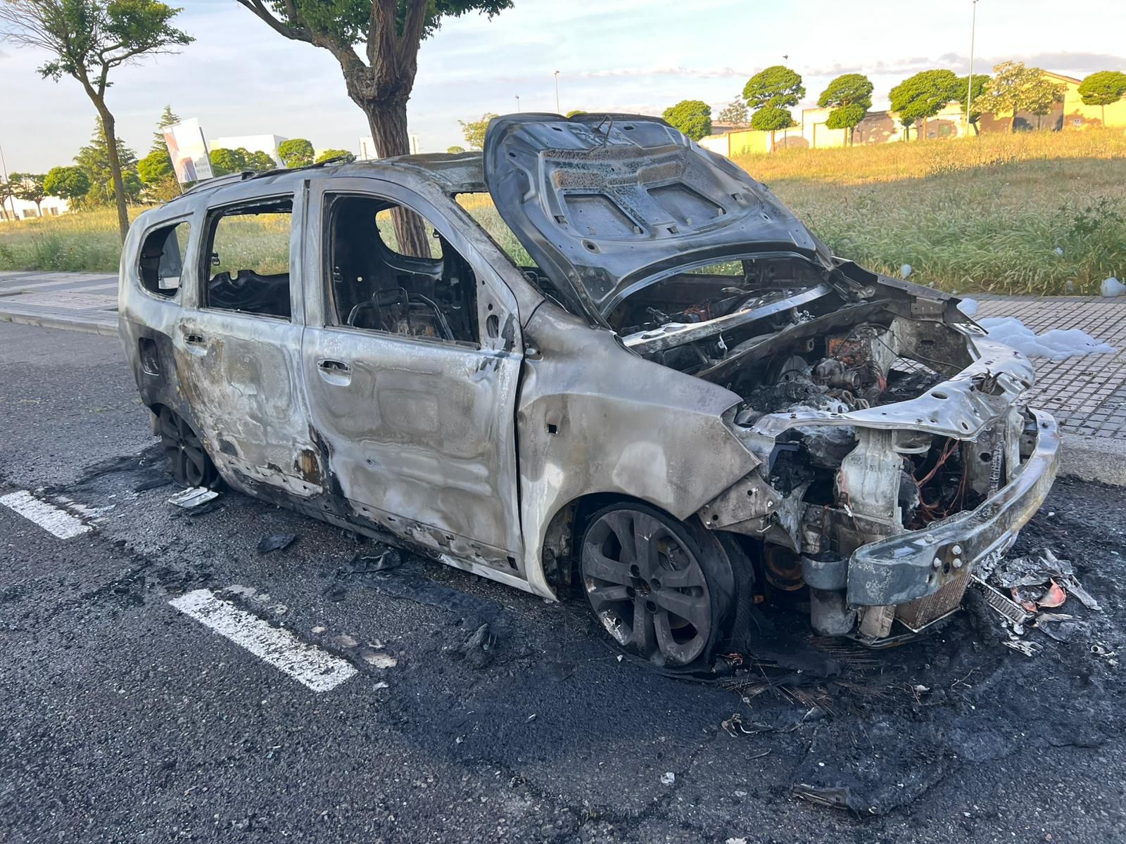 Un coche arde de madrugada en Puente Ladrillo y queda totalmente calcinado