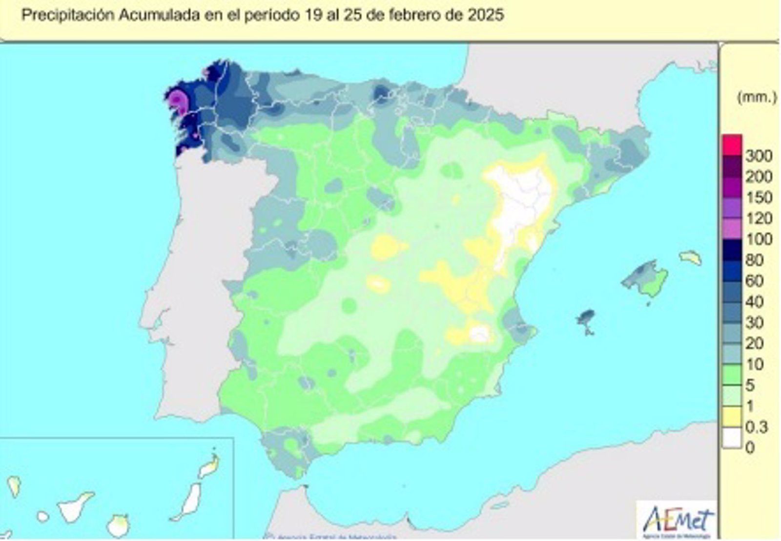 Las lluvias acumuladas desde el 1 de octubre se cifran en 328 lm2, casi un 3% menos que el valor normal.   AEMET