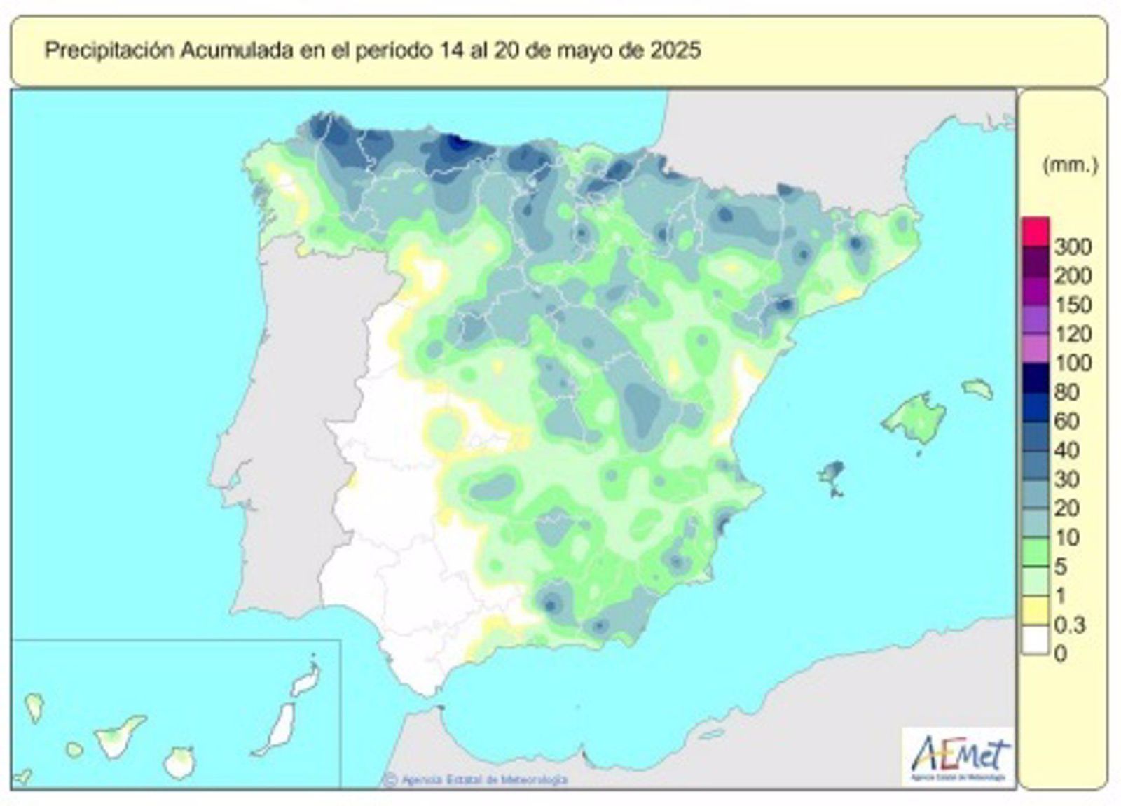 Las lluvias acumuladas en este año hidrológico ascienden a 597 lm2, un 19% más que el valor normal.   AEMET