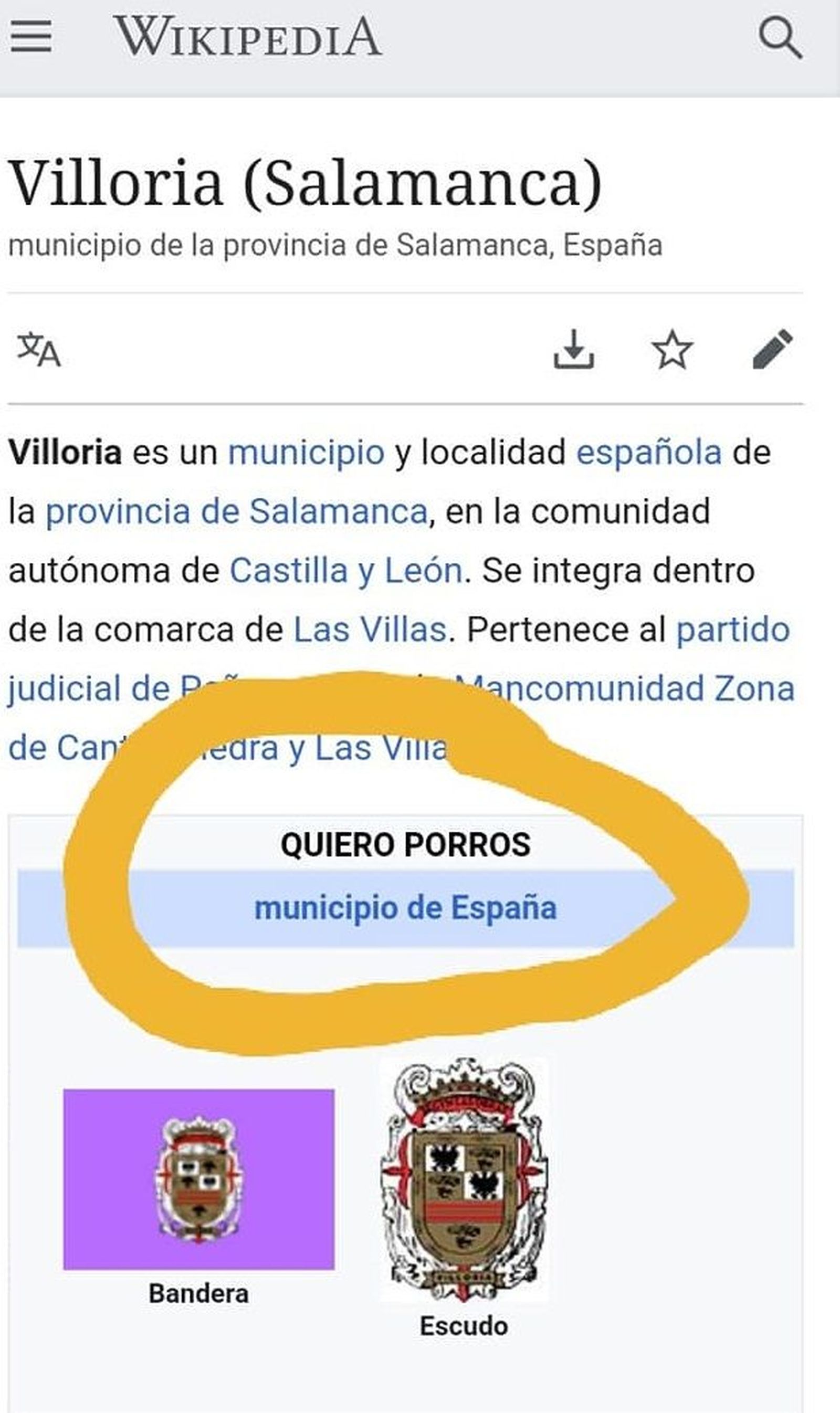 Cambio de nombre al Ayuntamiento de Villoria en Wikipedia